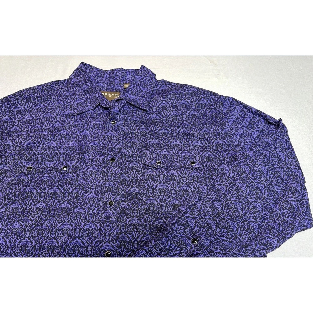 Roper Wear The West Western Shirt Purple Paisley Snap Button Mens Large